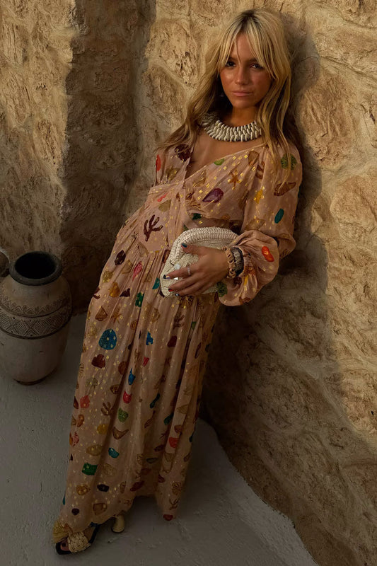 Celeste | Vestido corsé con estampado de conchas