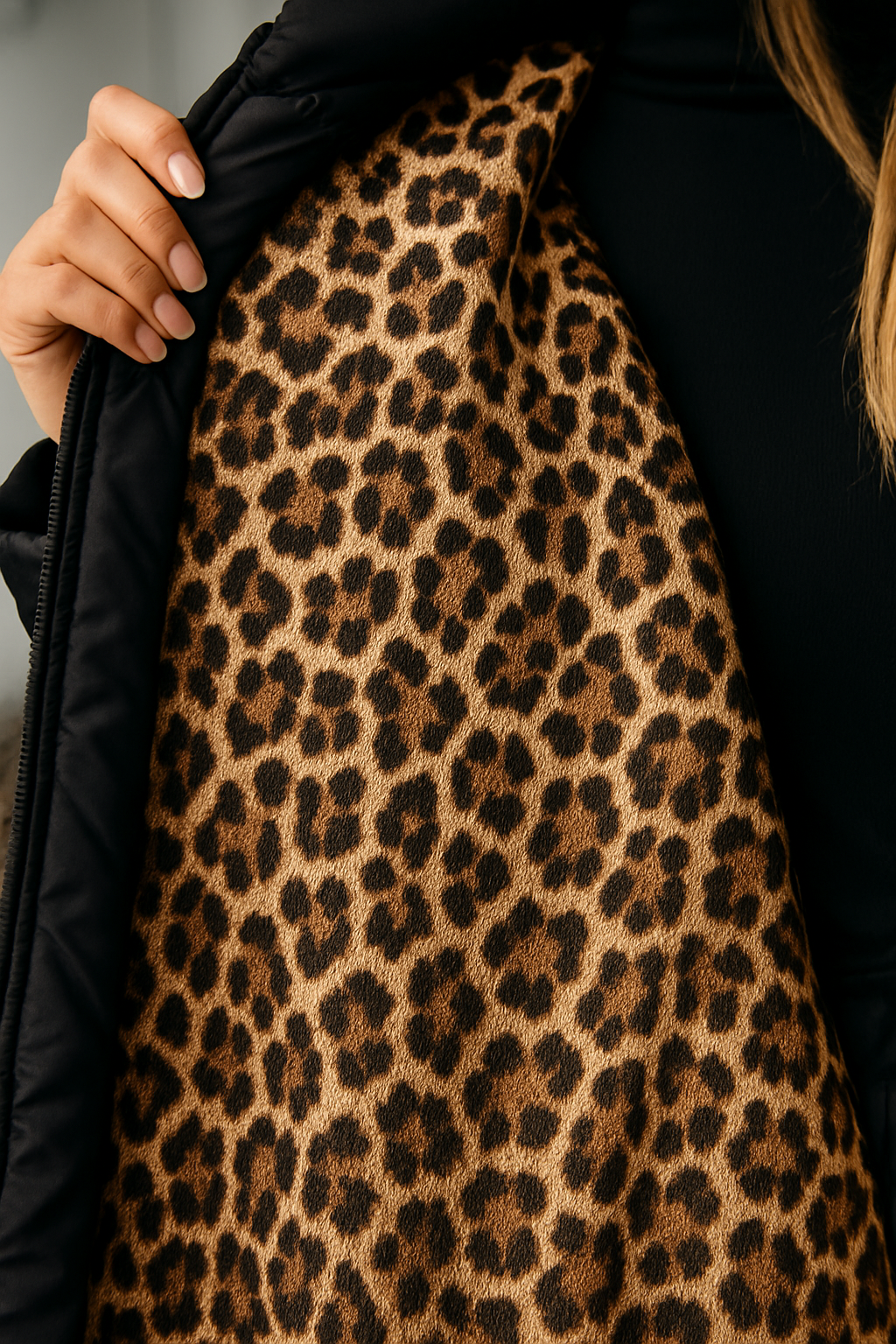 ABRIGO ACOLCHADO PREMIUM CON FORRO ESTAMPADO DE LEOPARDO