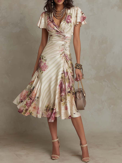 Margaret – Vestido Midi Satinado Floral Vintage