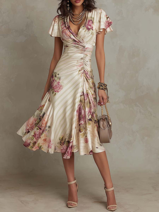 Margaret – Vestido Midi Satinado Floral Vintage