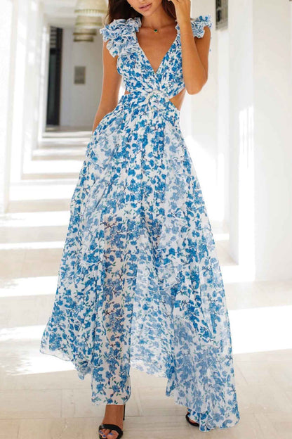 Etoile – Vestido Largo con Aberturas y Mangas Volantes