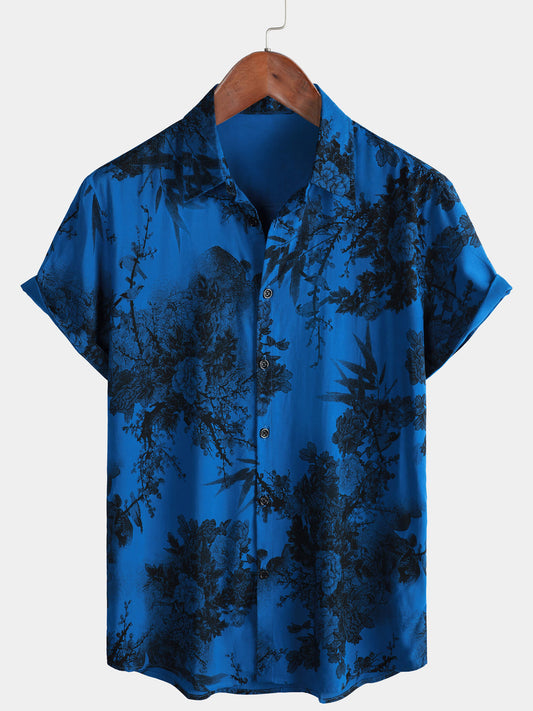 Maikona – Camisa floral azul vintage para el verano