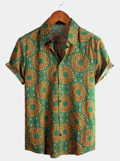 Lote de 4 | Camisa hawaiana retro de algodón con estampado floral para hombre