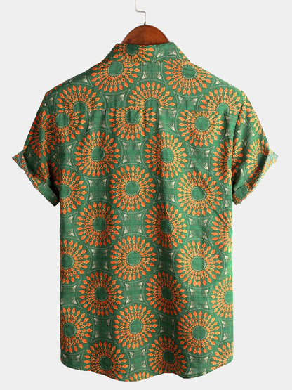 Lote de 4 | Camisa hawaiana retro de algodón con estampado floral para hombre