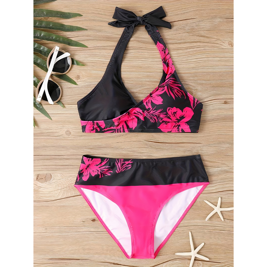 Floral Noir – Bikini con escote y estampado floral