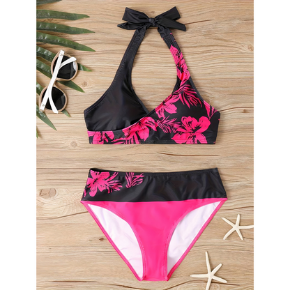 Floral Noir – Bikini con escote y estampado floral