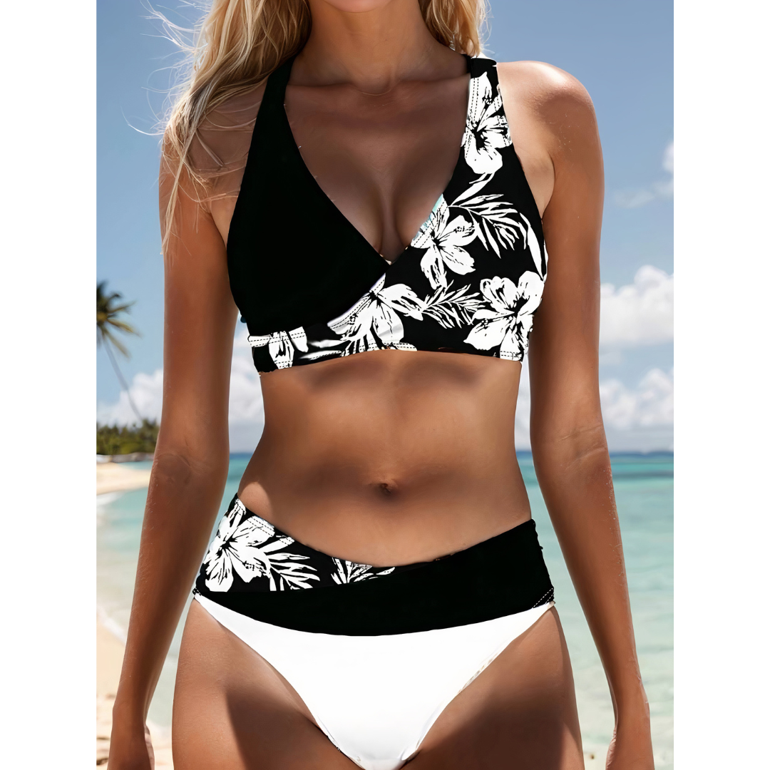 Floral Noir – Bikini con escote y estampado floral
