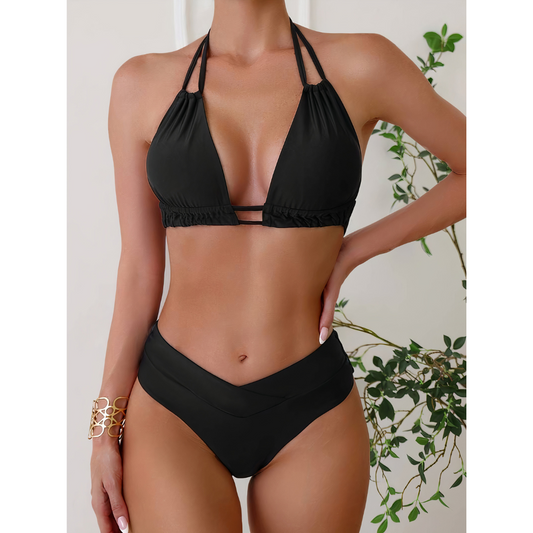 Tropic Charm – Bikini Elegante con V-Formning y Colores de Verano