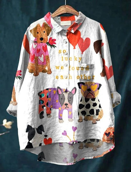 Chloe – Camisa Artística con Estampado de Perros