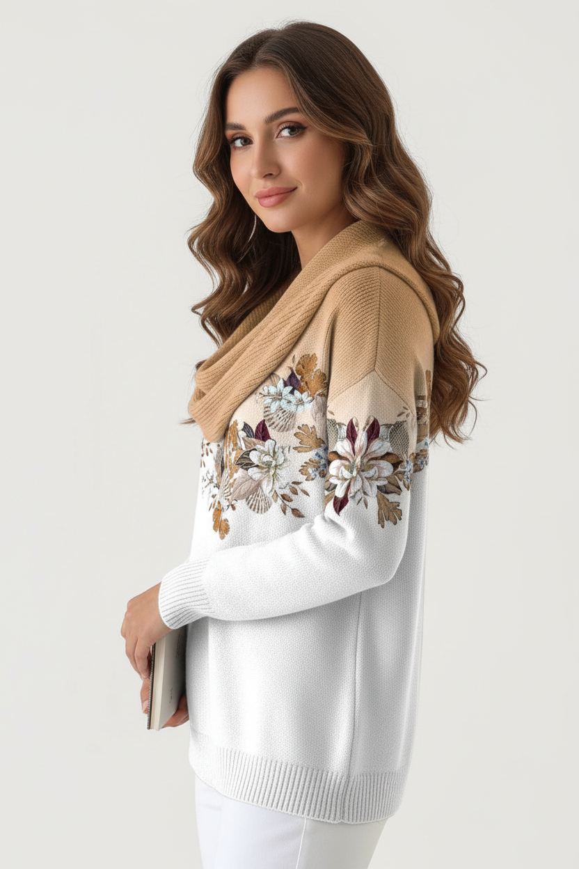 SUÉTER FLORAL CON CUELLO SUAVE