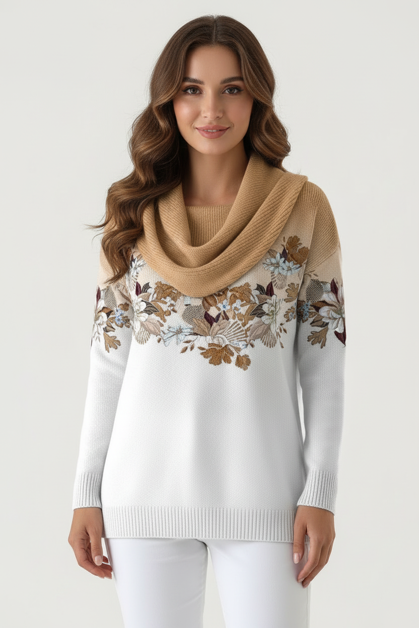 SUÉTER FLORAL CON CUELLO SUAVE