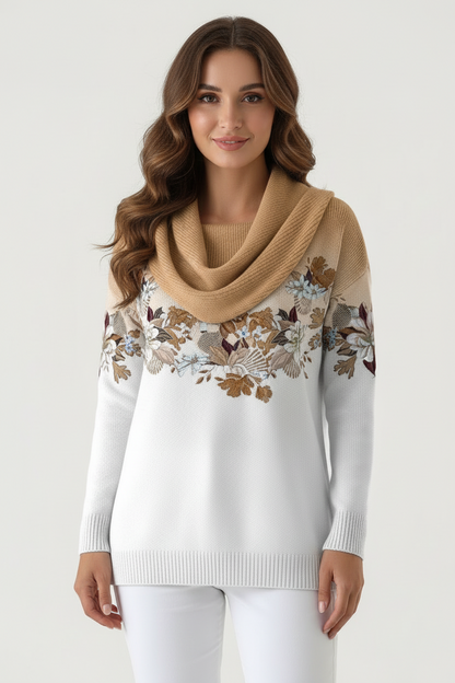 SUÉTER FLORAL CON CUELLO SUAVE
