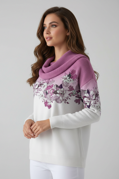 SUÉTER FLORAL CON CUELLO SUAVE
