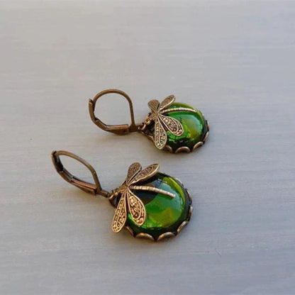 Vintage Libélula™ | Pendientes con cristal en colores y oro antiguo