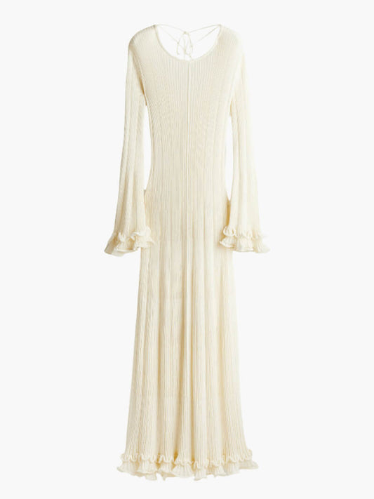Marla – Vestido largo ajustado con volantes y espalda cruzada