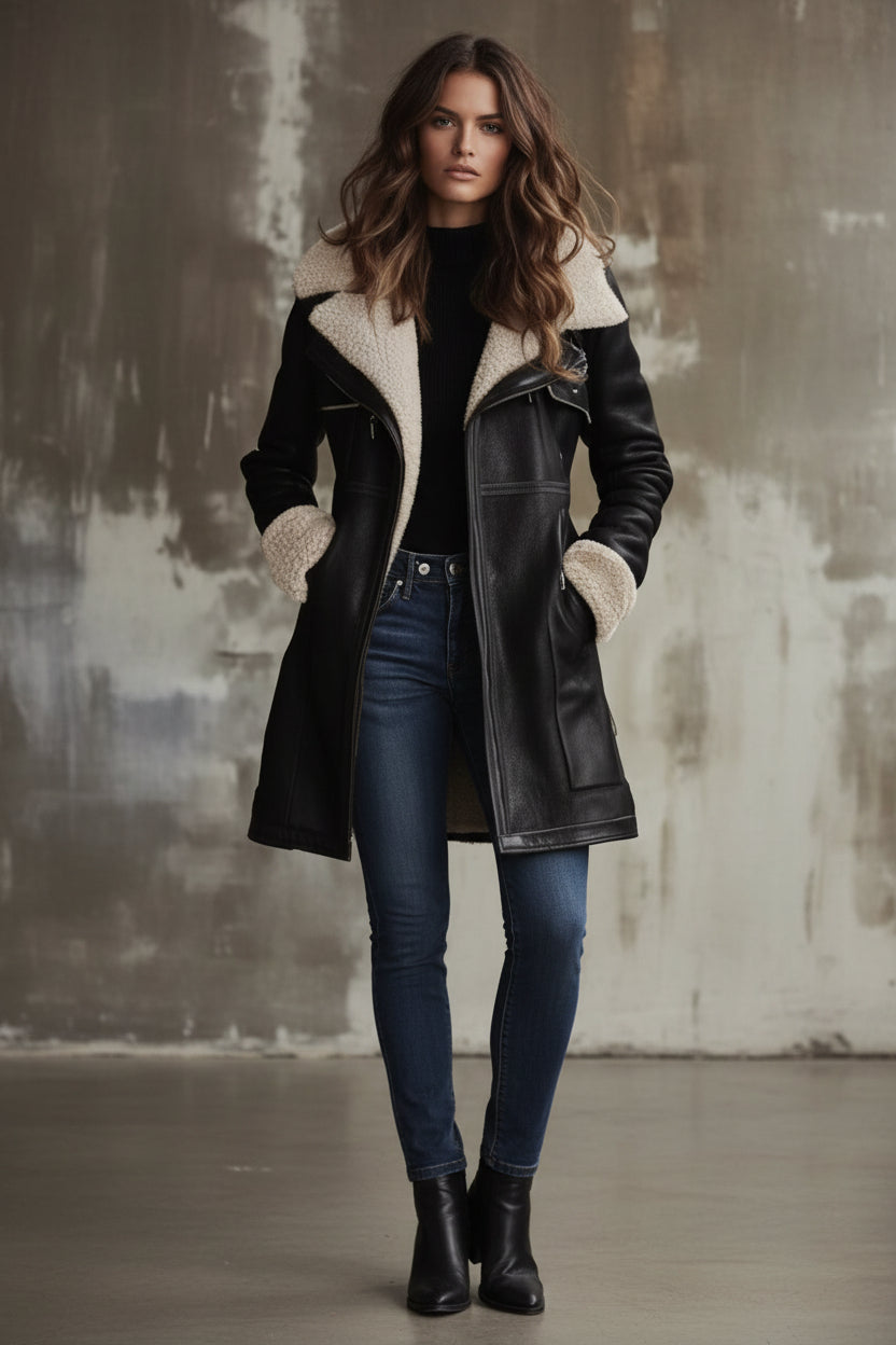ABRIGO VINTAGE CUELLO LAMBSKIN CONTRASTE