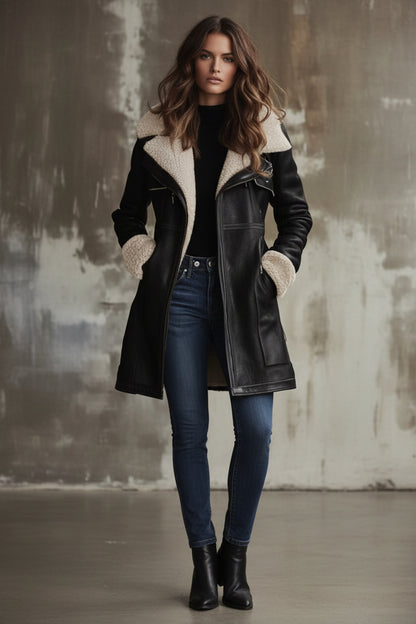 ABRIGO VINTAGE CUELLO LAMBSKIN CONTRASTE
