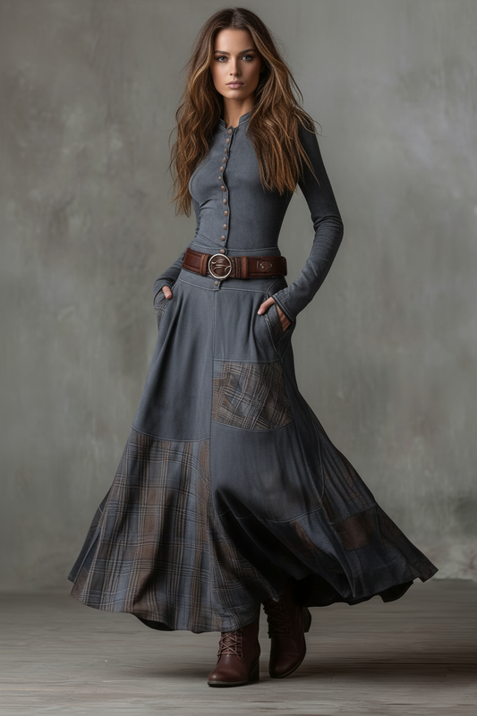 VESTIDO LARGO VINTAGE GRIS PREMIUM