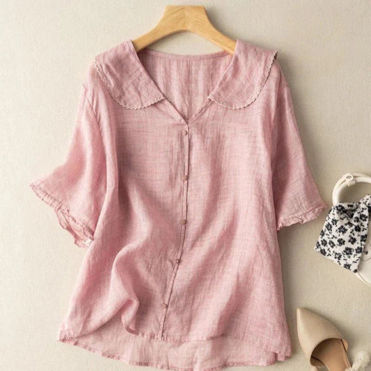Nerea – Blusa de Lino Elegante de Manga Corta