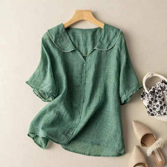 Nerea – Blusa de Lino Elegante de Manga Corta