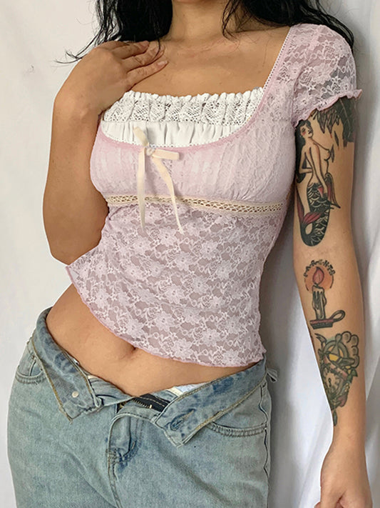 TOP CORTO CON RIBETE ROSA n.47219