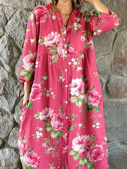 Reisha – Vestido Camisero Floral de Algodón para Mujer