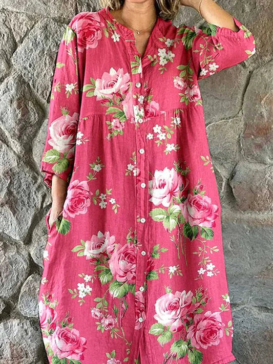 Reisha – Vestido Camisero Floral de Algodón para Mujer
