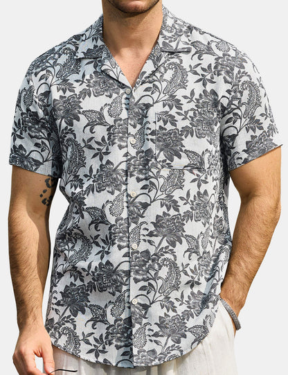 Kaley – Camisa hawaiana jacquard floral para hombre