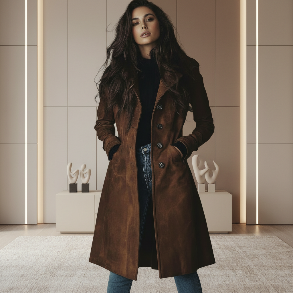 ABRIGO LARGO DE GAMUZA | TOP BESTSELLER