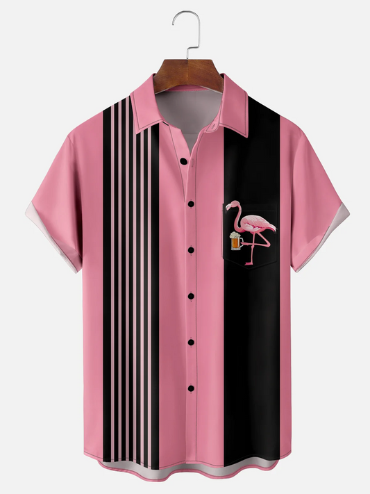 Flamingo Beer – Camisa hawaiana transpirante con estampado