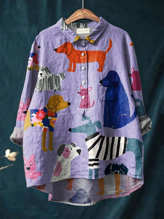 Chloe – Camisa Artística con Estampado de Perros