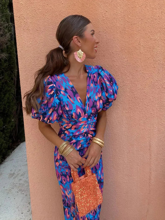 Arielle | Vestido floral con mangas plisadas