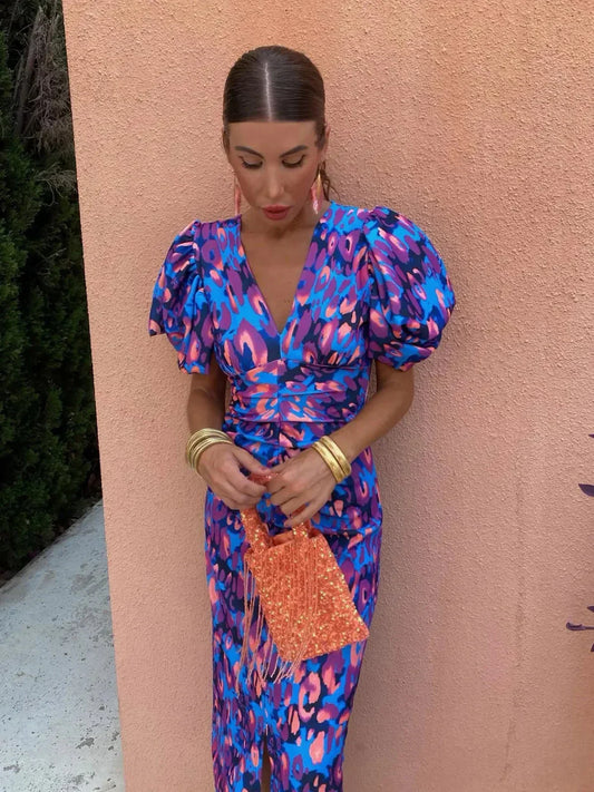 Arielle | Vestido floral con mangas plisadas