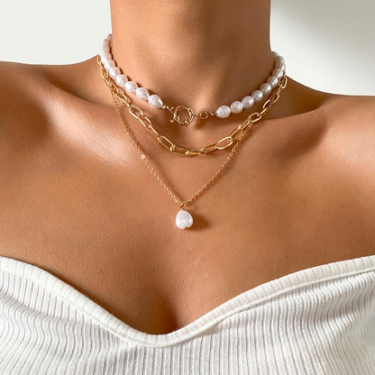 COLLAR PERLAS LUZ DORADA